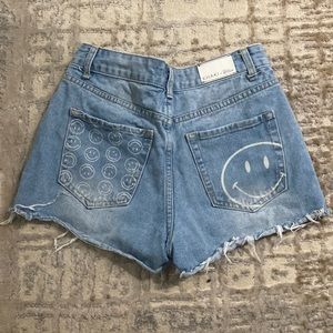 Denim high waisted smiley face shorts